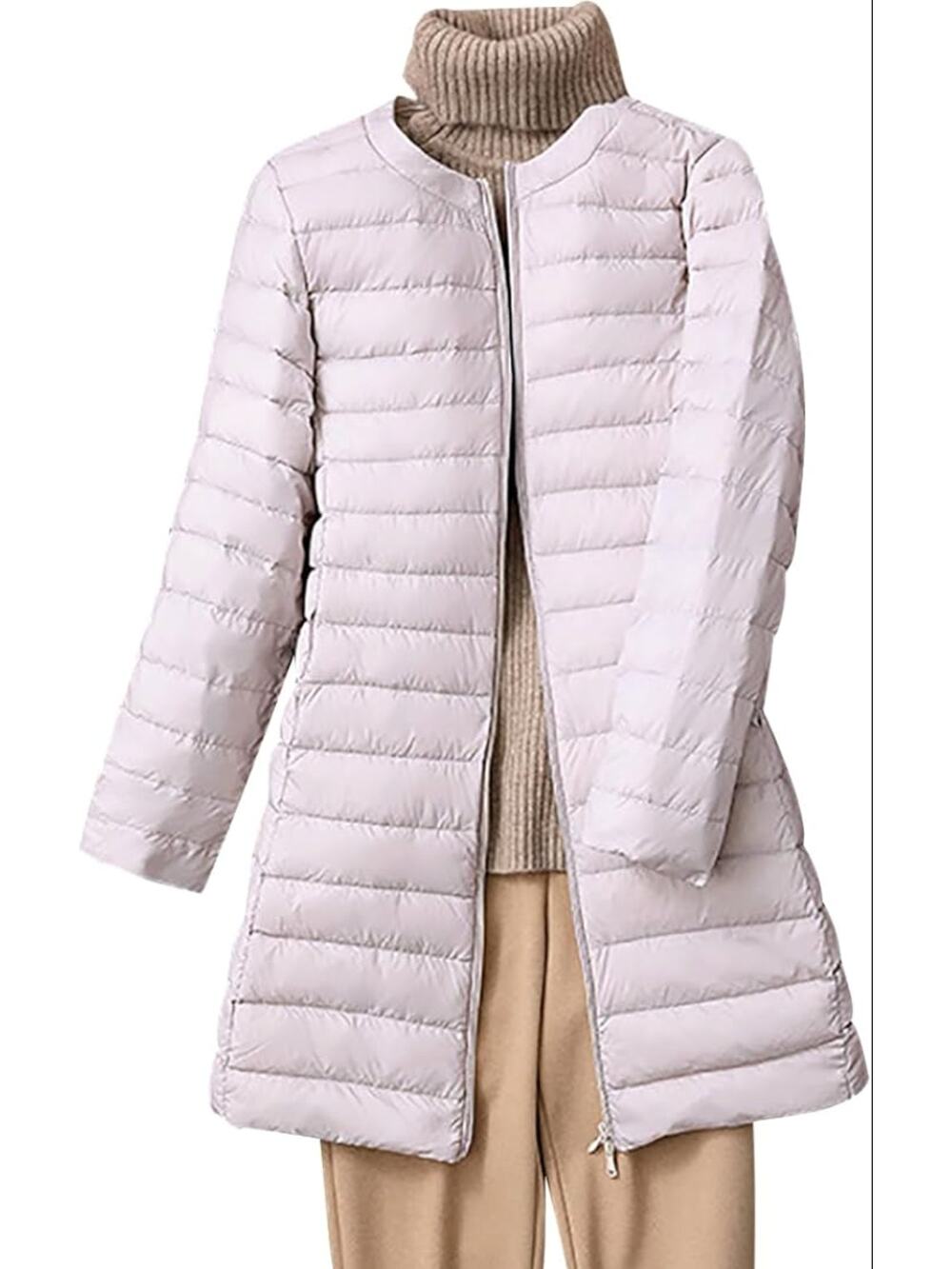 Bellivera Lightweight Quilted Puffer Coat Long Thin Jacket L Large Purple Womens